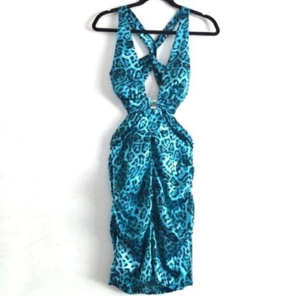 Windsor Dresses & Skirts - Windsor Dress S 7 (Juniors) Alison Leopard Backless Aqua Blue